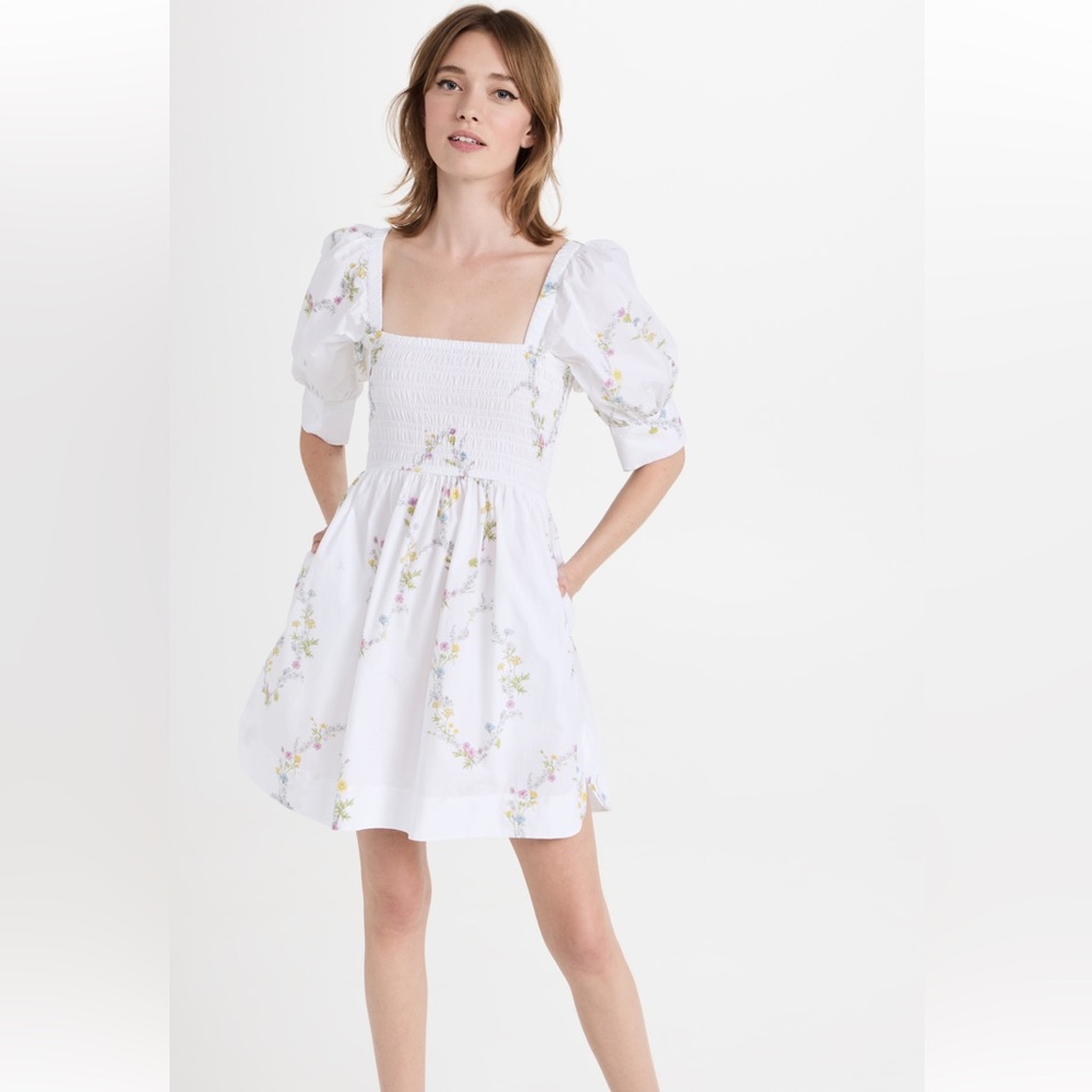 GANNI White Printed Floral Poplin Dress Size L